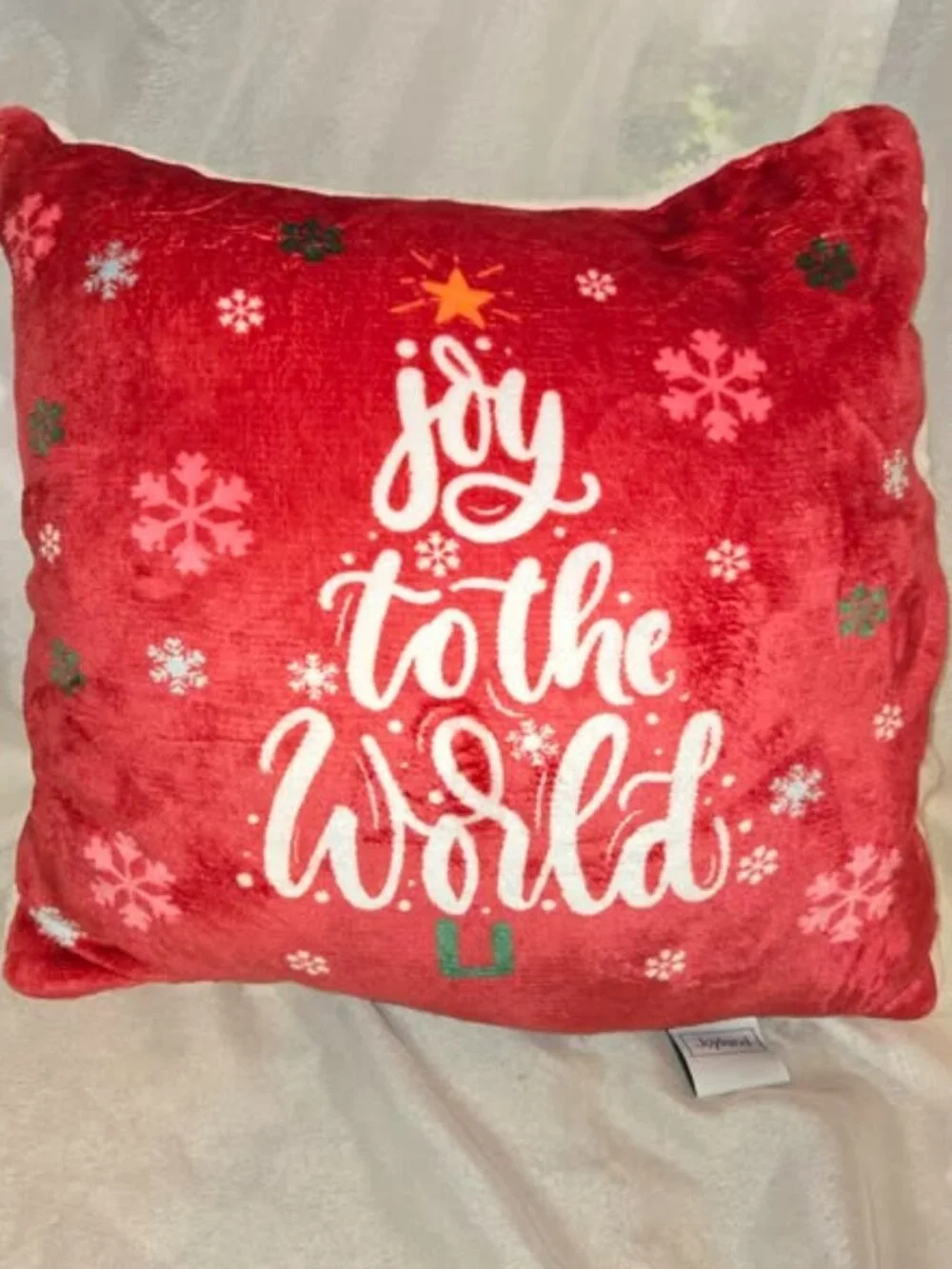 Joyland joy to the world Plush Christmas Pillow Multicolor Snowflakes